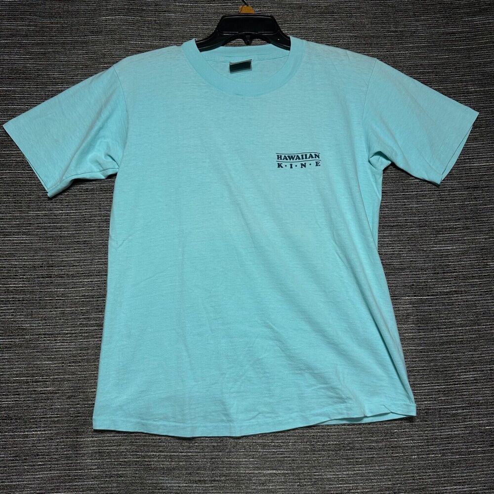Kine Hawaiian T Shirt Men's L Blue Tako Poki Short Sleeve